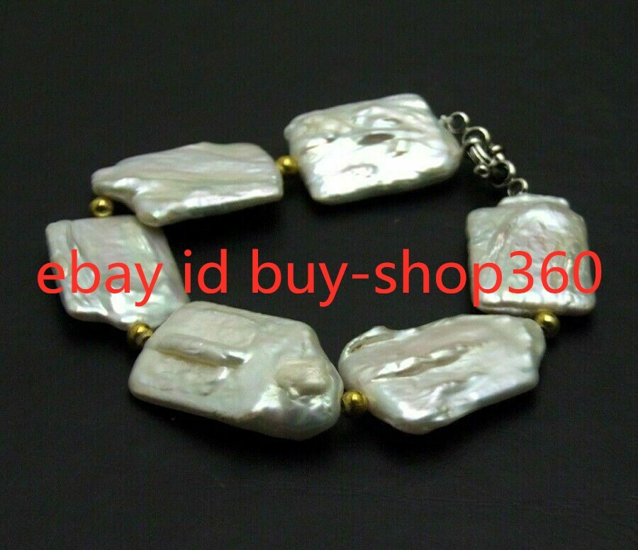 Natural White 15x20mm Rectangle Baroque Pearl Jewelry Bracelet 7.5”