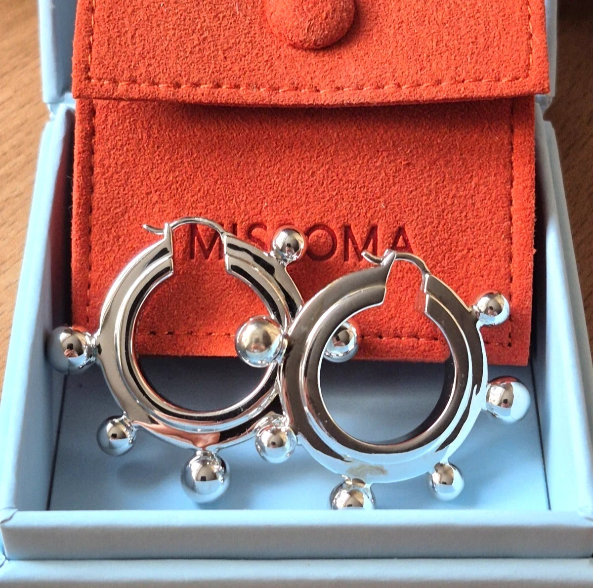 Missoma Sphere Hoop Earrings Medium Silver Tone New With Box Rrp £145