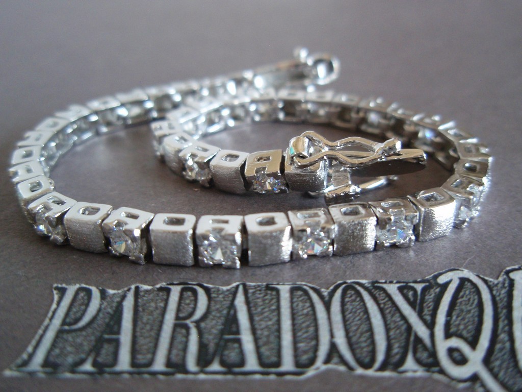 GORGEOUS Sterling Silver 925 White CZ Tennis Square Links Bracelet ~ 7 in