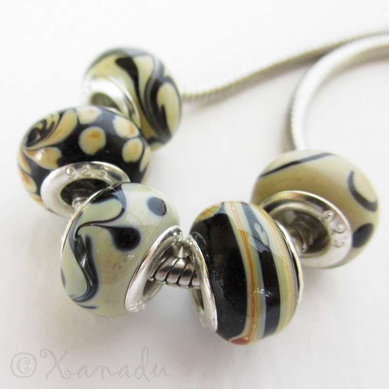 5PCs Black Brown Taupe Lampwork Glass Beads Set For European Charm Bracelets