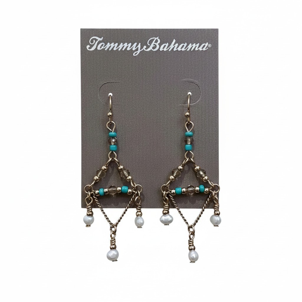 Tommy Bahama Women’s Gold Plated Turquoise Pearl Hook Earrings NWT
