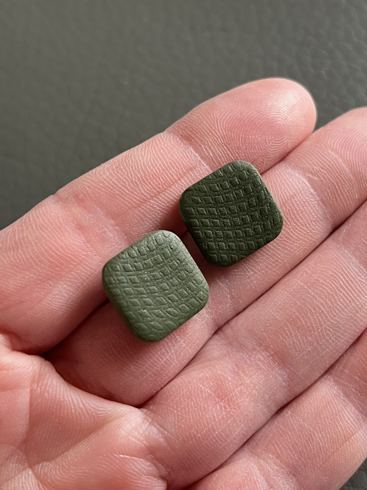 Handmade Black Polymer Clay Stud Earrings – Square – Ultra Lightweight