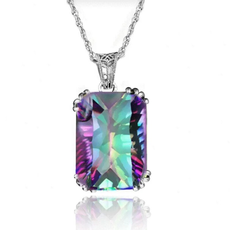 Elegant Rainbow Mystical Fire Topaz 925 Sterling Silver Fashion Charms Necklace