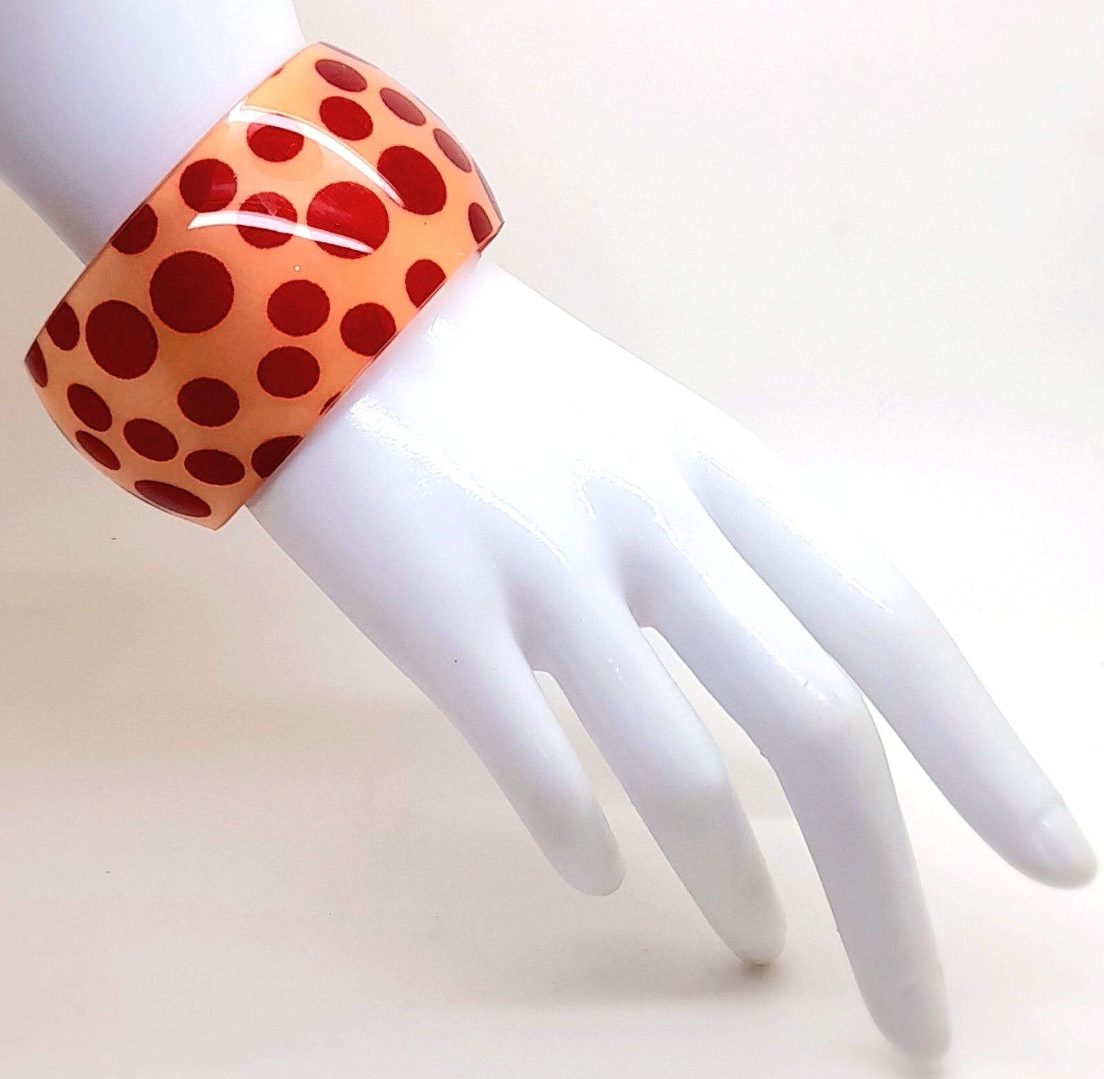 B001 Chunky wide 1.5 inch red polka dot print plastic bangle fashion bracelet