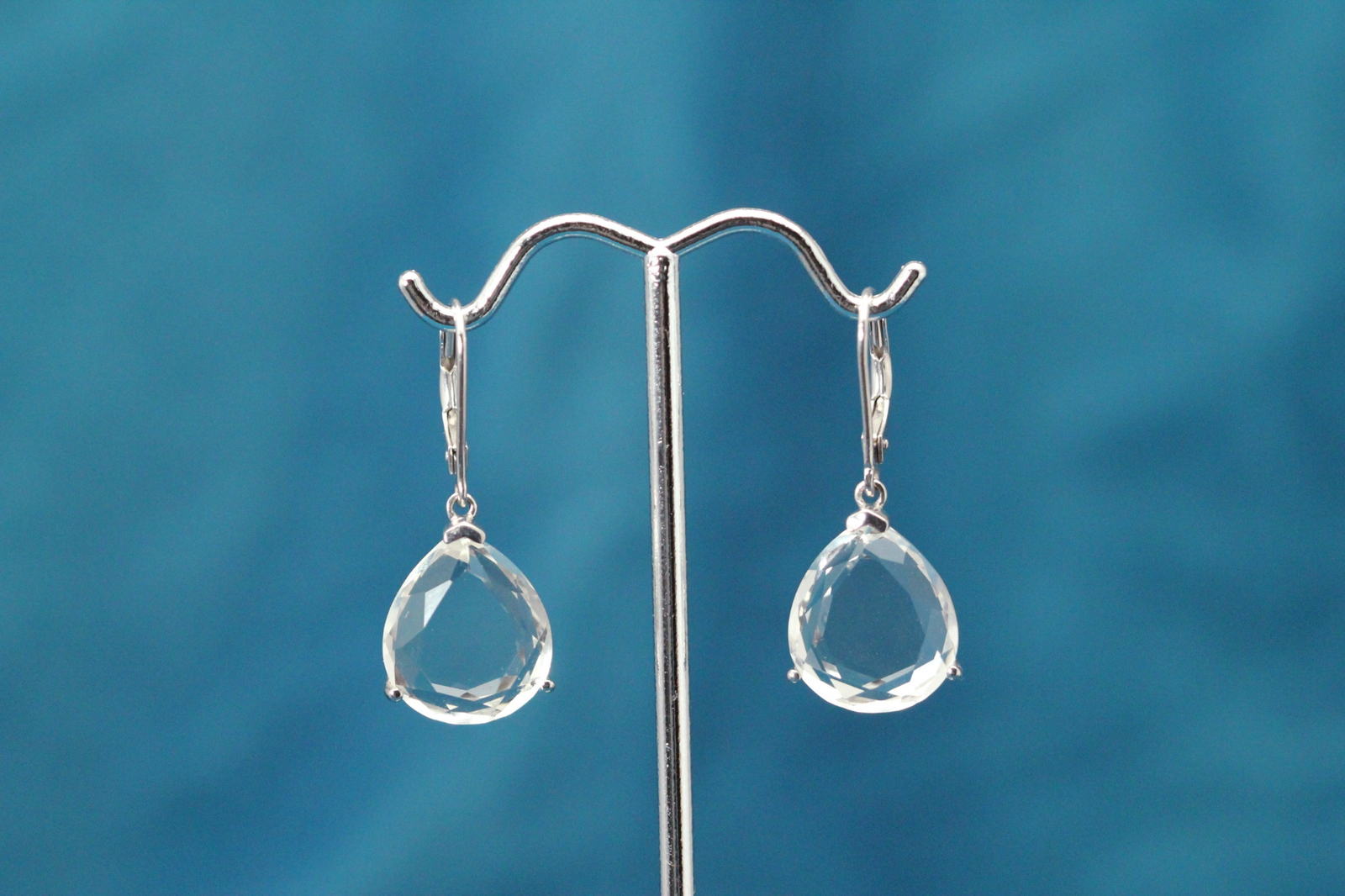925 Sterling Silver Tear Drop Clear Stone Dangle Earrings 7.3 Grams (EAR5446)