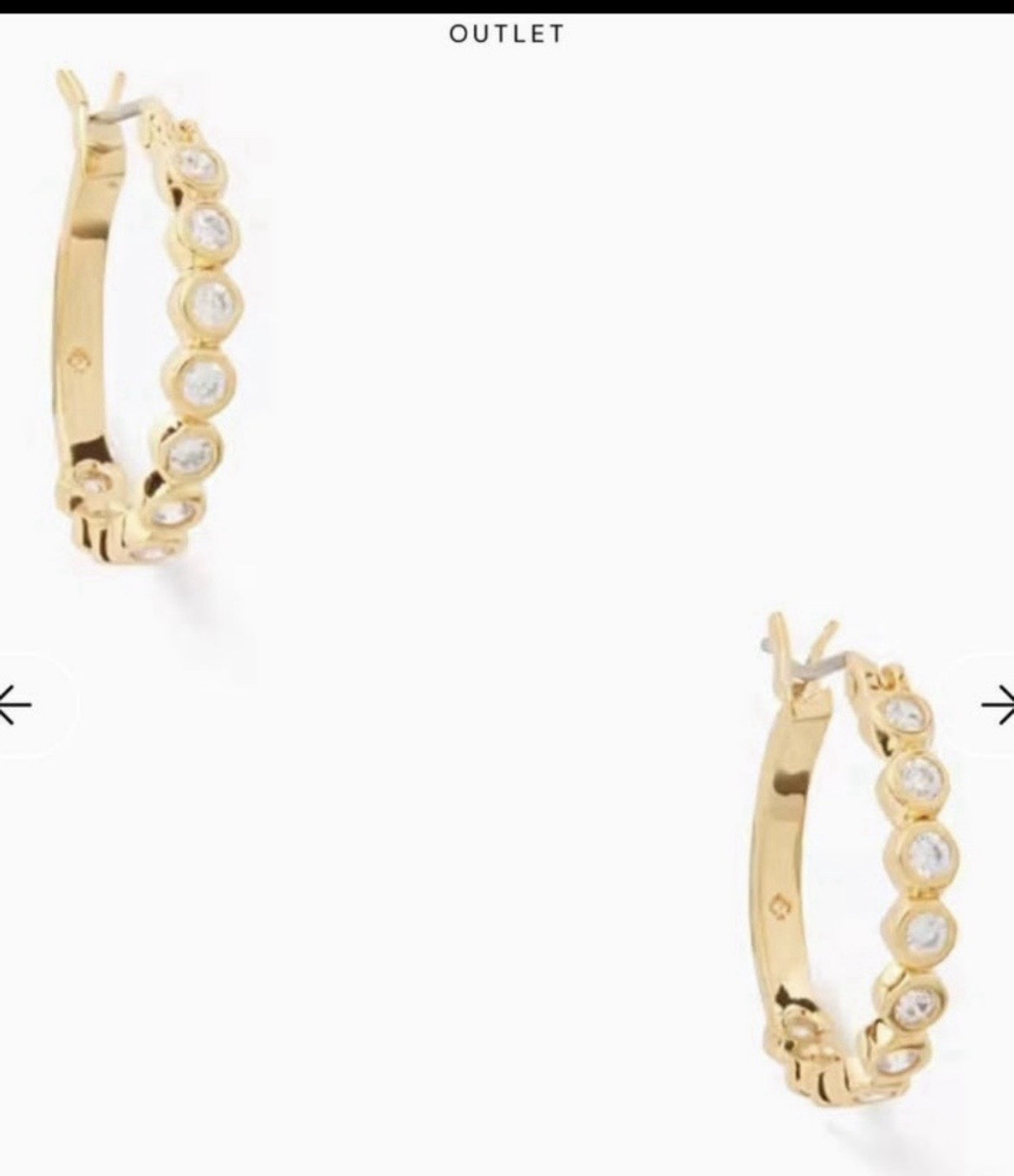 Kate spade Gold Tone Huggie Hoop Earrings w/ Clear Round Bezel Set Crystal