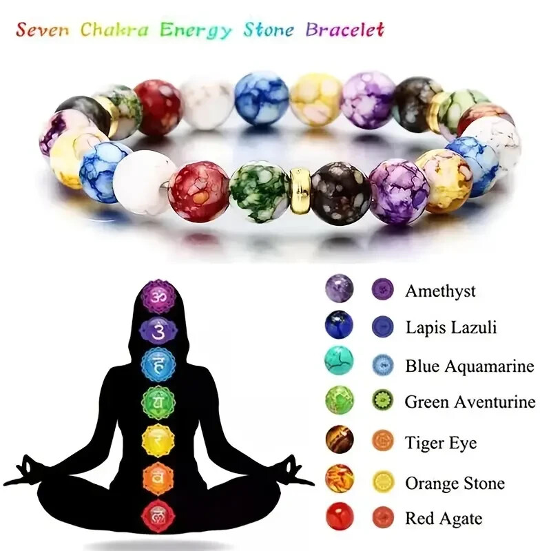 7 Chakra Healing Stone Bracelet Yoga Energy Balance Men Women Fashion Yoga Gift