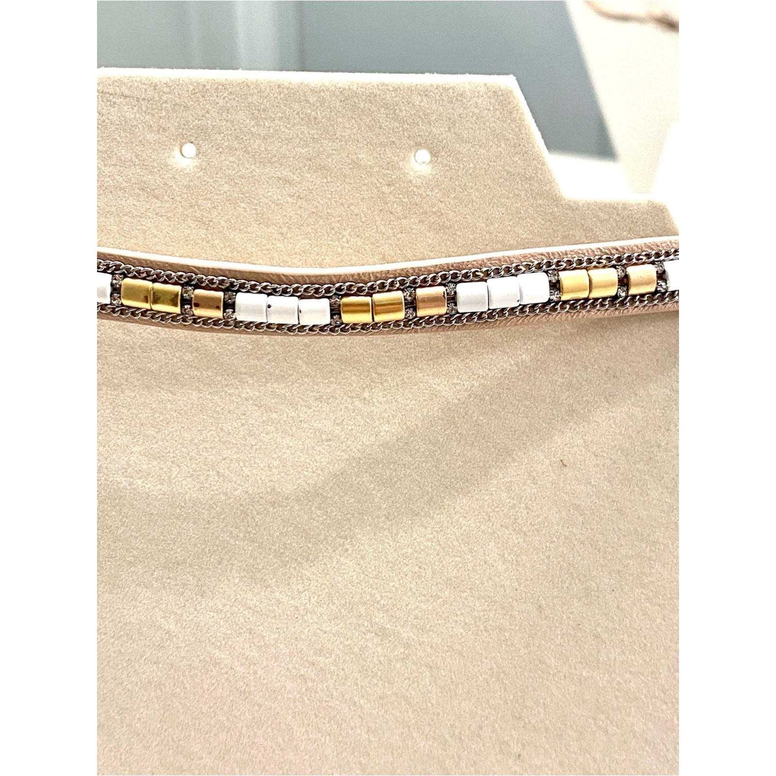 Stella & Dot White and Gold Double Wrap Beaded Bracelet and Necklace