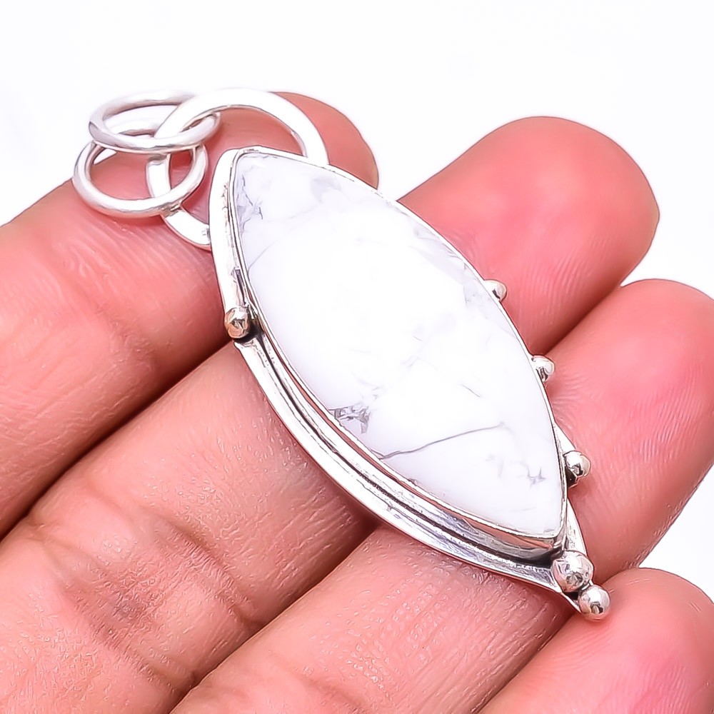 Natural White Howlite – United States 925 Sterling Silver Pendant 2.15″ P68