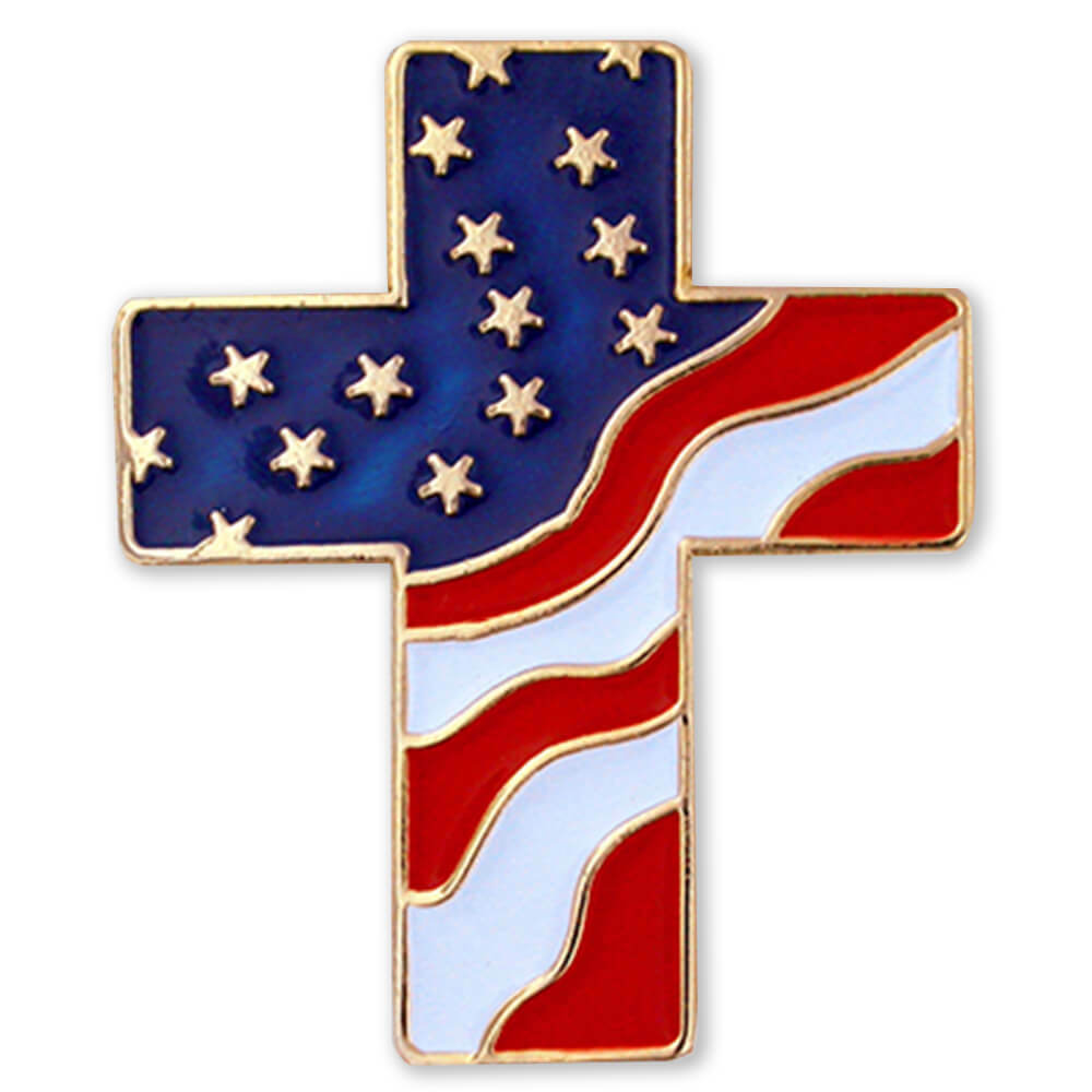 PinMart’s American Flag Cross Patriotic Enamel Lapel Pin with Magnetic Back