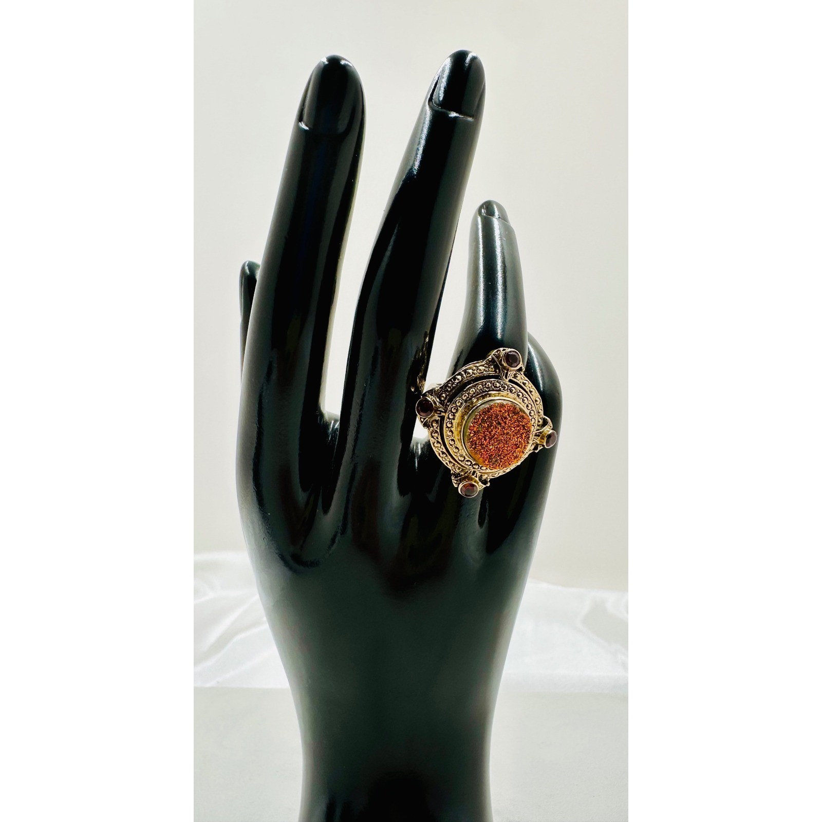 Nicky Butler Sunset Druzy Statement Ring Gold Tone Artisan Made in India W/Box