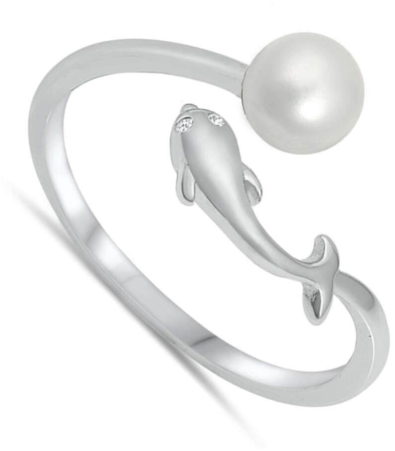 Freshwater Pearl Adjustable Dolphin Ring .925 Sterling Silver Band Sizes 4-10