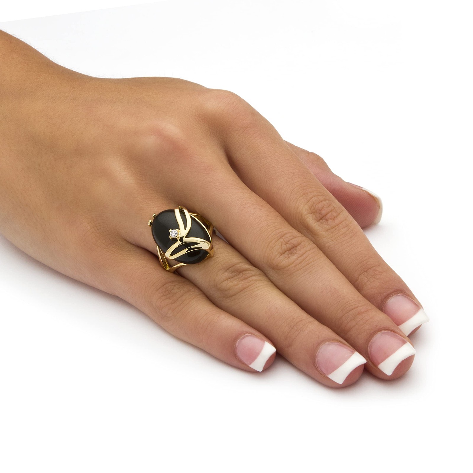 PalmBeach Yellow Gold-Plated or Platinum-Plated Oval Shaped Natural Black Ony…