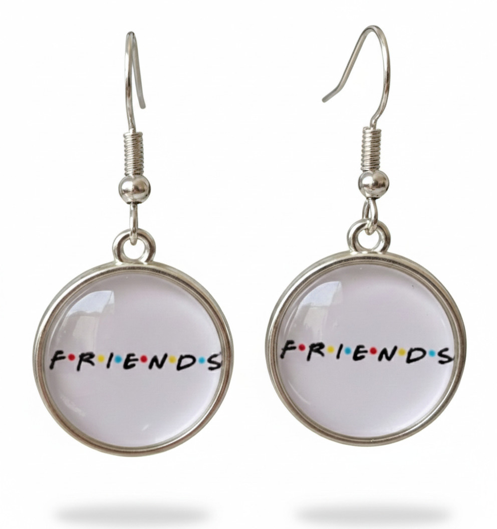 Silver White Orange Friends Logo Sofa Drop Earrings F.R.I.E.N.D.S. TV Show UK