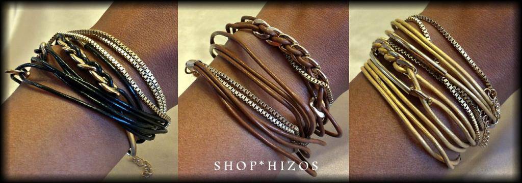 BLACK BROWN or GOLD LEATHERETTE WRAP GOLD METAL LINK BRACELET NEW