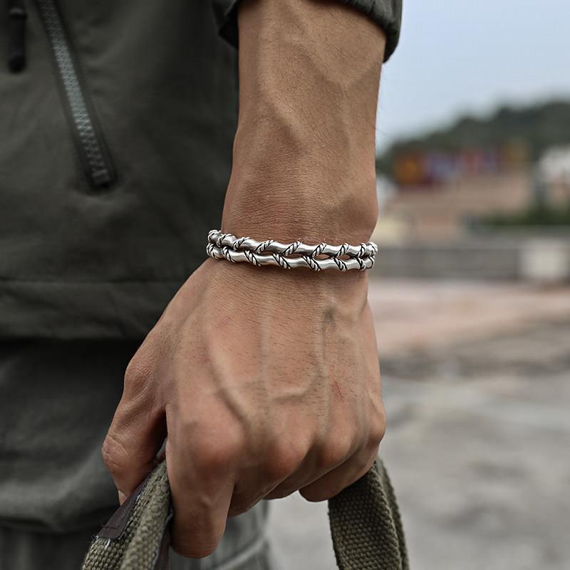Men Bracelet Adjustable Open Bracelet Handmade Vintage Twist Cuff Silver Gift US
