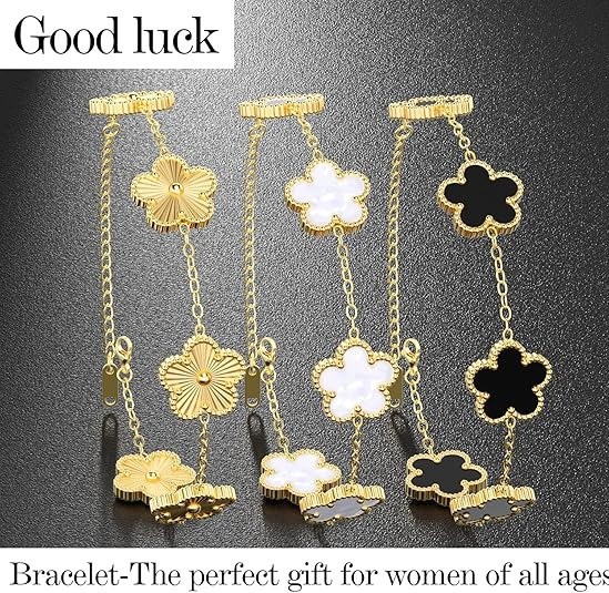 Women Gold Clover Bracelet Set 18K Plated Trendy Lucky Charm Jewelry