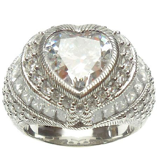Heart Shape Bridal Engagement Ring Simulated 14K White Gold Plated Sterling