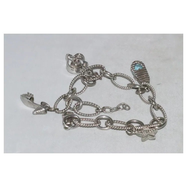 Sterling Silver Multi Star Shoe Charm Bracelet