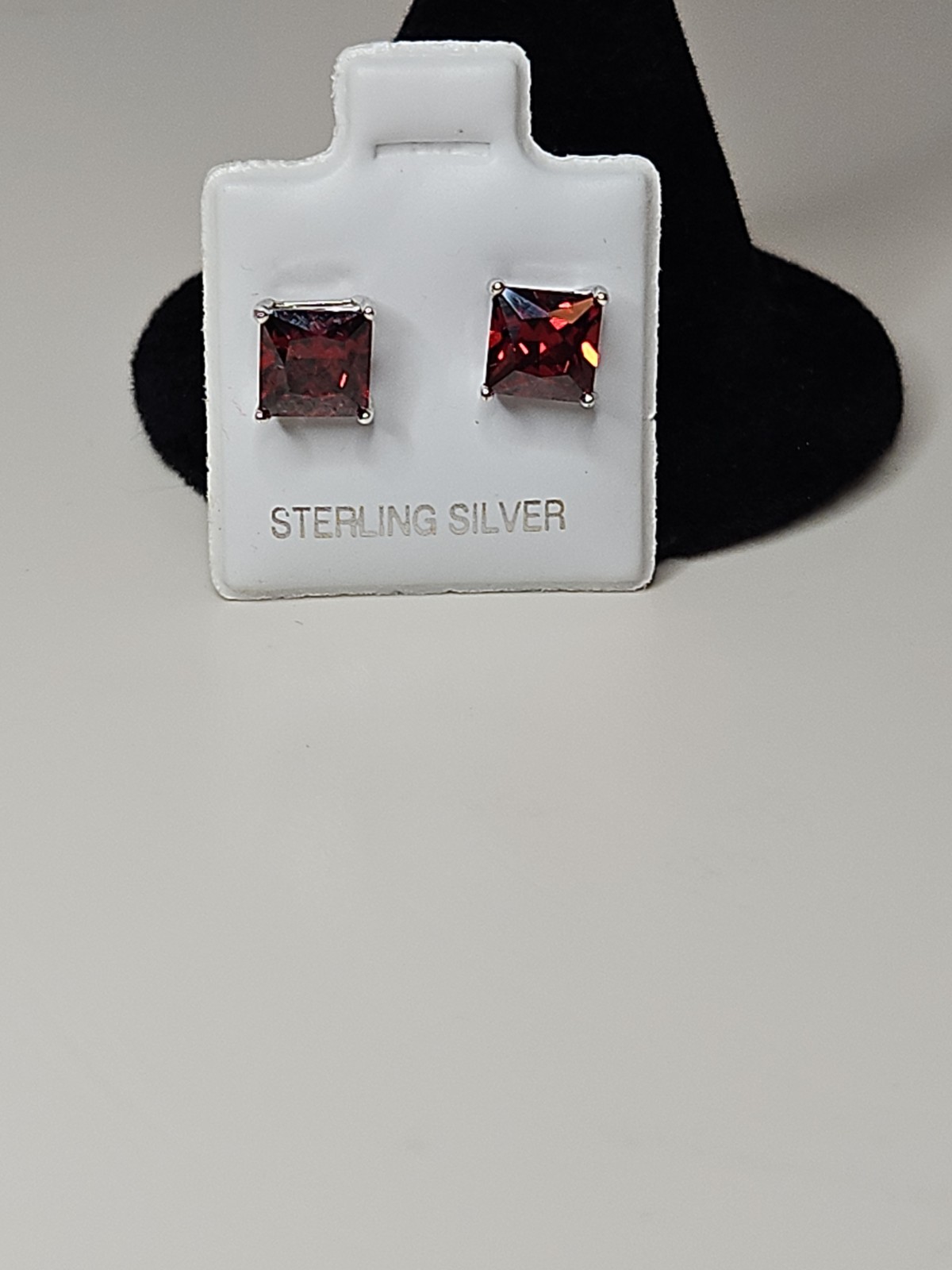 925 Sterling Silver and Red/ Ruby Color CZ Stud Earrings 6 mm Princess Cut