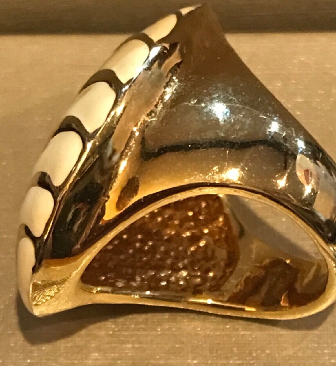 White and Gold Enamel Dome Ring Gold Tone Fashion Jewelry