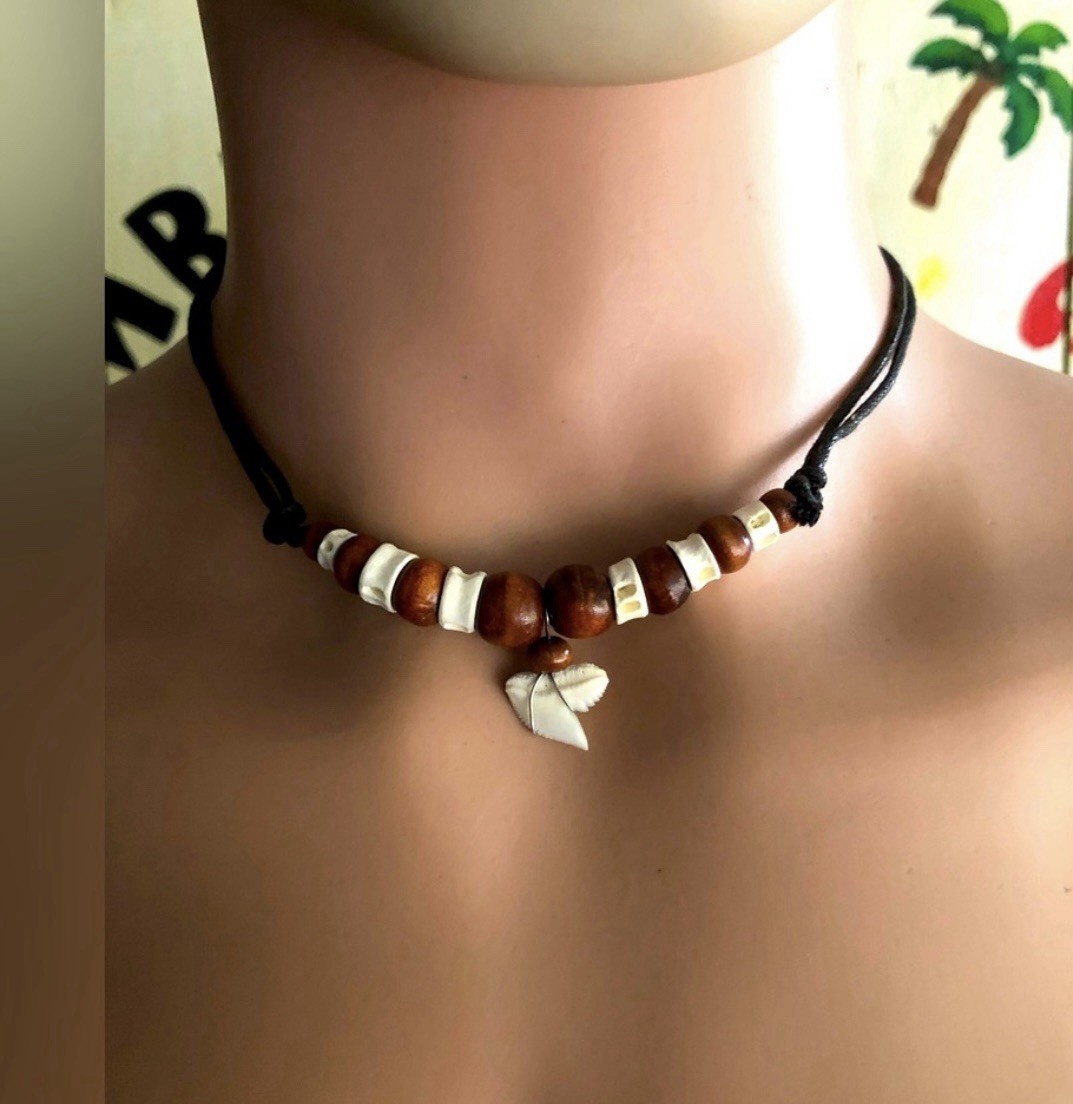 Black Leather Cord Beaded Choker Necklace Leaf Charm Pendant Boho Adjustable
