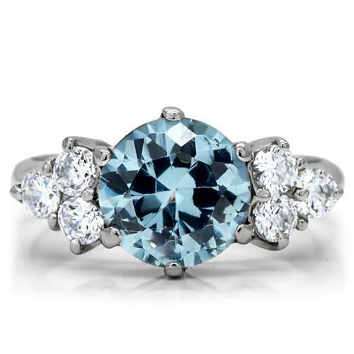 TK179 – High polished (no plating) Stainless Steel Ring with Synthetic Spinel
