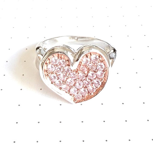 (SIZE 6,7,8,9) Champagne HEART RING Lite Pink CZs & Filigree 925 STERLING SILVER