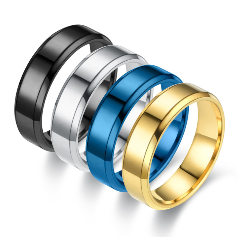 Men Women 6MM Silver Gold Black Plated Stainless Steel Band Polished Plain Ring
