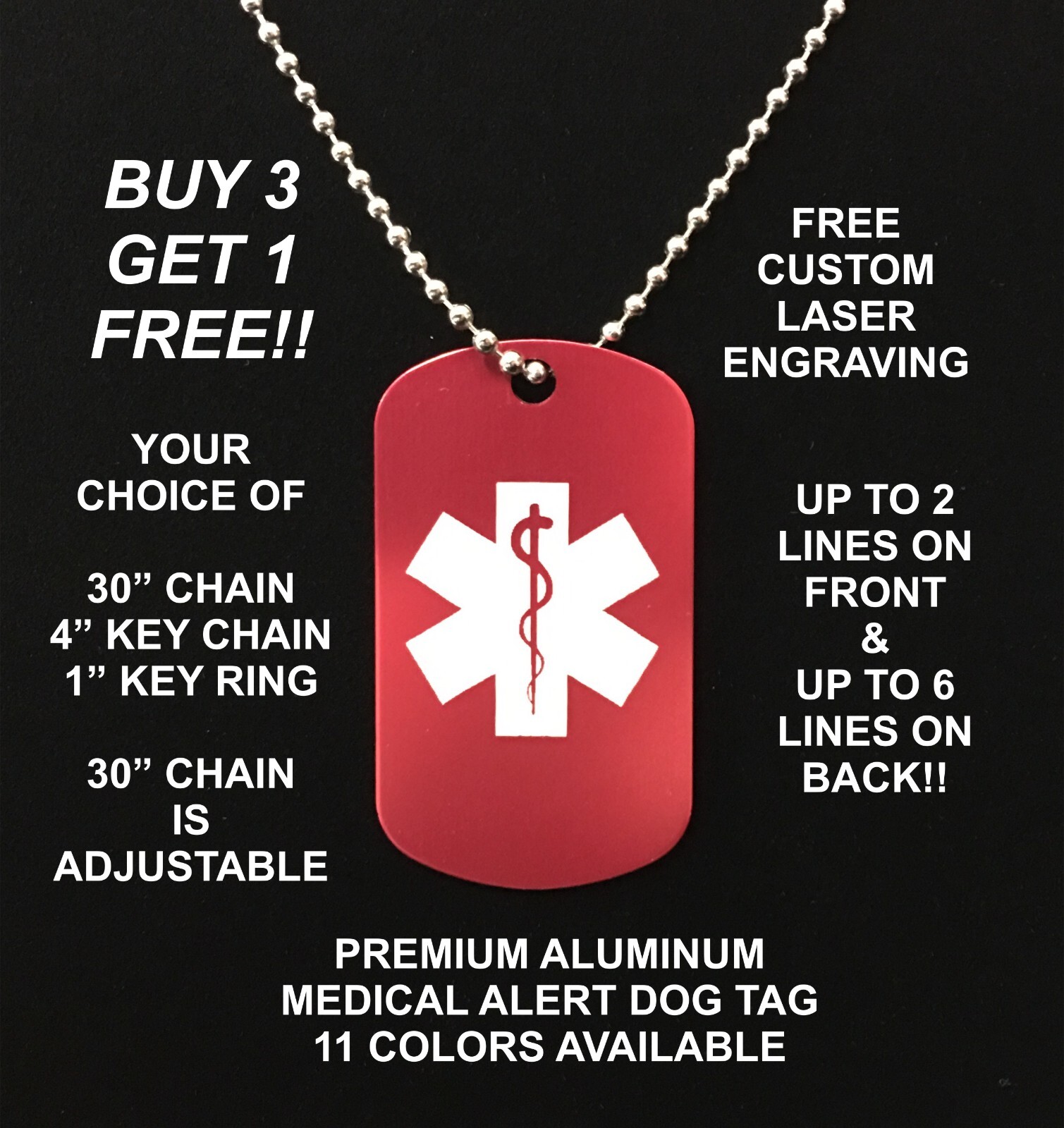 MEDICAL ALERT CUSTOM ENGRAVED MEDIC ID MILITARY DOG TAG MEDIC EMERGENCY
