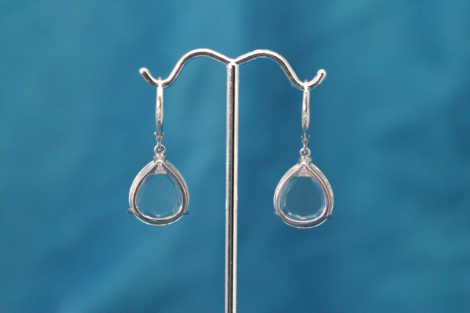 925 Sterling Silver Tear Drop Clear Stone Dangle Earrings 7.3 Grams (EAR5446)