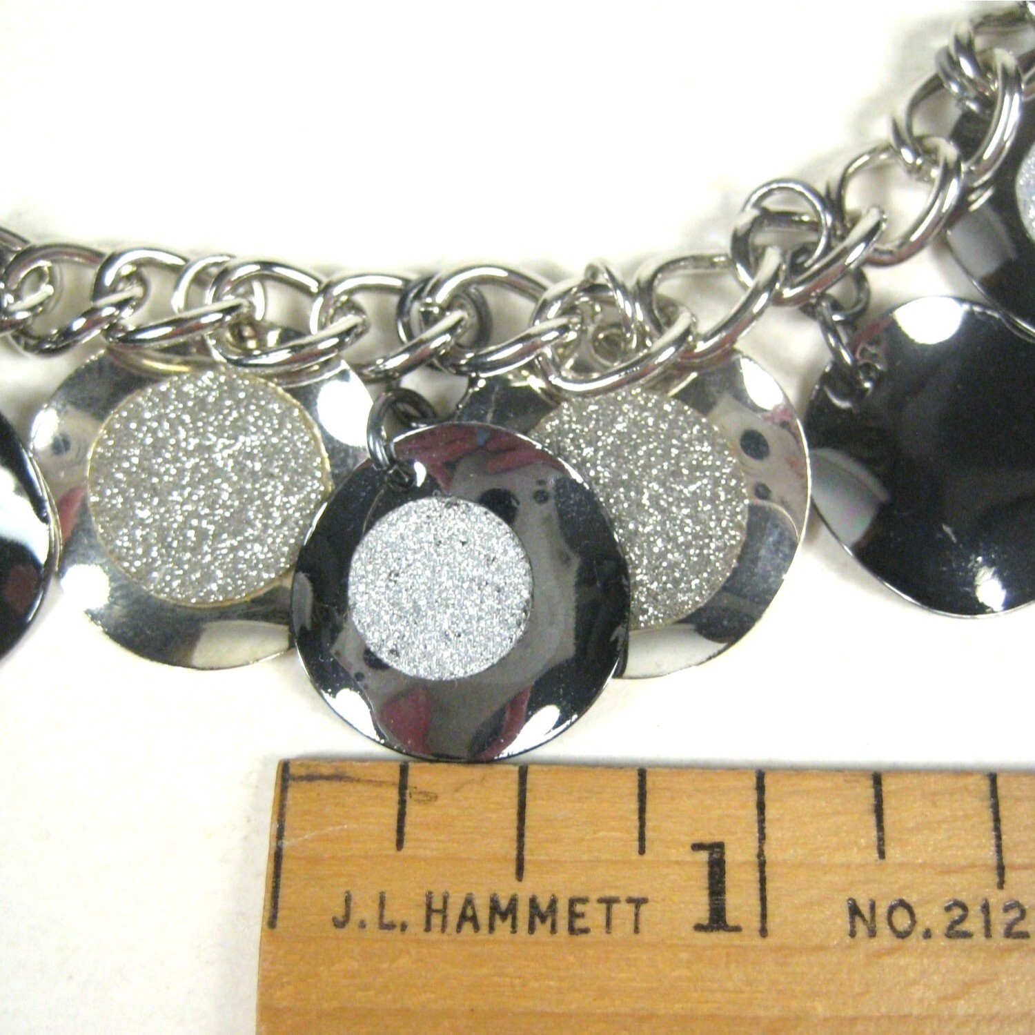 Silvertone Chain Charm Necklace 18 Inch Festival Statement Party Round Disc