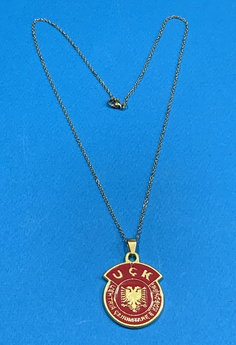 NEW ALBANIA-KOSOVA-UCK NECKLACE PENDANT-GOLD COLOR- SOUVENIR