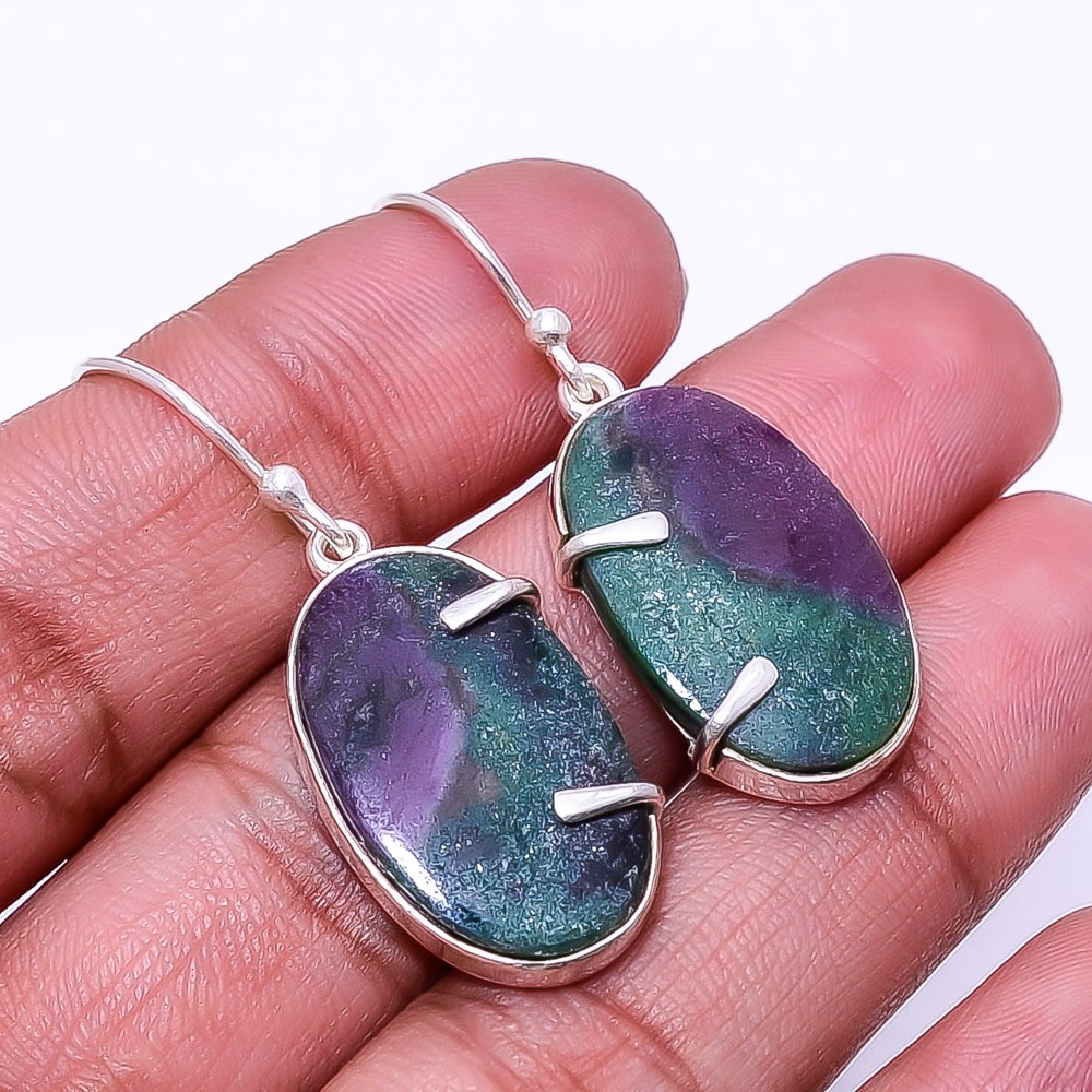 Ruby With Zoisite -Tanzania 925 Sterling Silver Handmade Earring 1.56″ E52