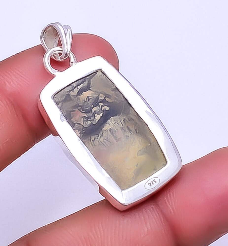 Honey Dendritic Opal – Mexico Gemstone 925 Sterling Silver Pendant 1.68″ P41