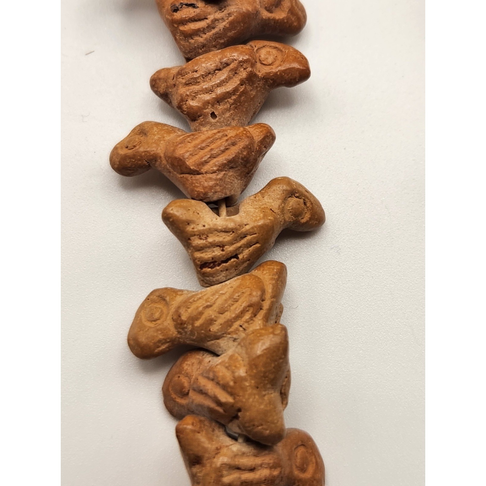 Vintage Handcrafted Terracotta Clay Bird Bead Necklace Brown Folk Art Boho 26in