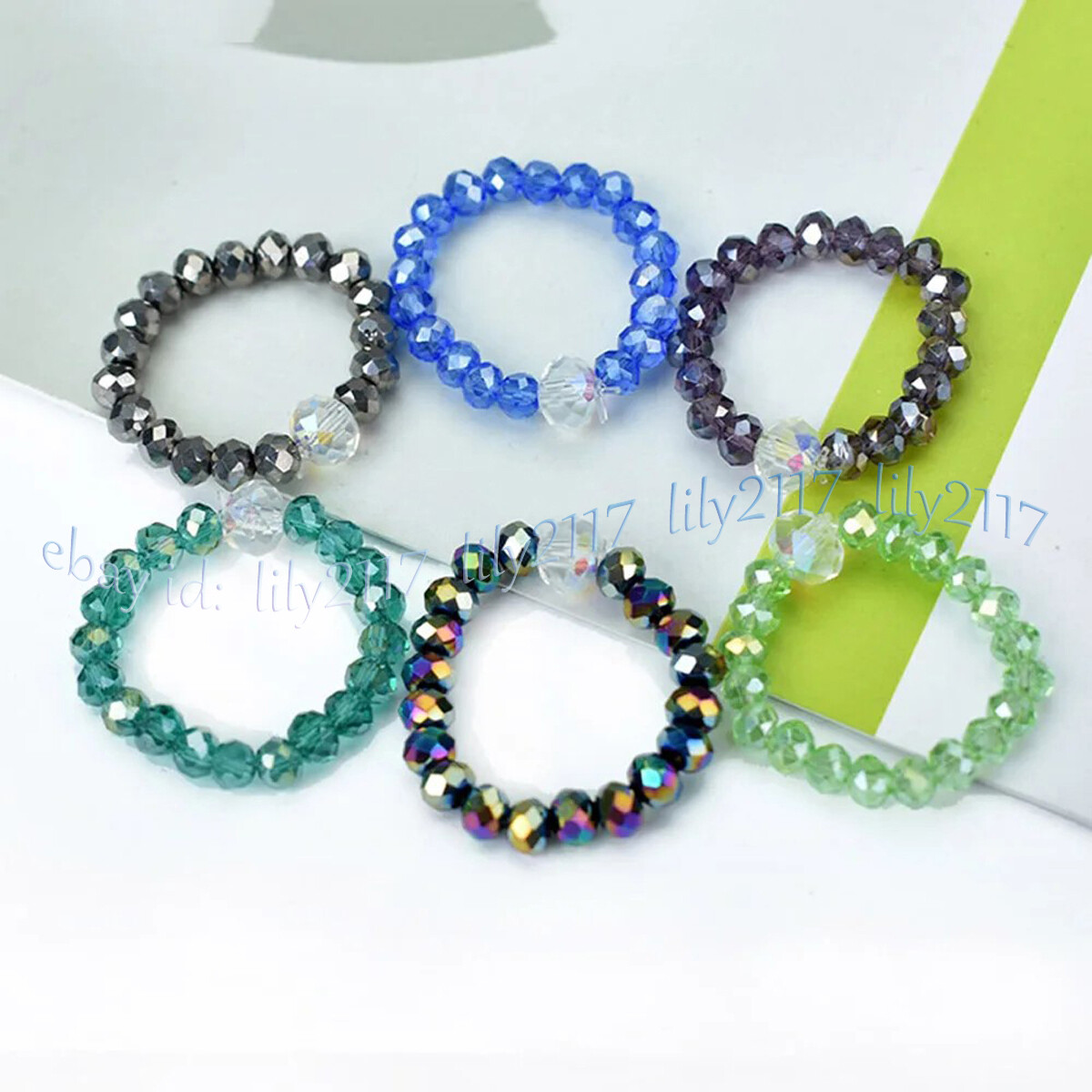 Faceted Multicolor Crystal Beads Adjustable Stretchy Finger Rings Couple Rings