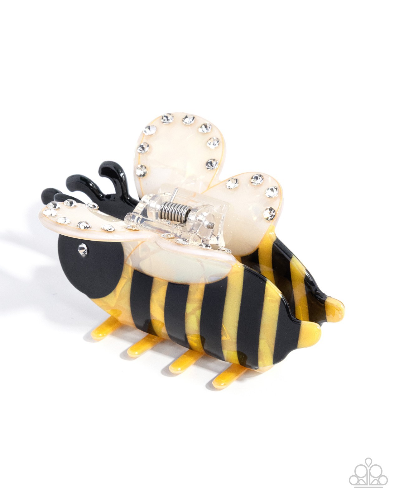 Paparazzi Bee Backdrop – Yellow – White Gem & Rhinestone – Paint – Bee Claw Clip