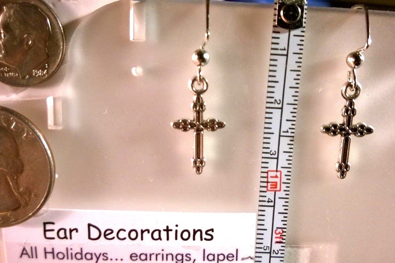 Easter or anytime Cross earrings Rhodium *Nickel free* 1 1/2″ dangle hooks