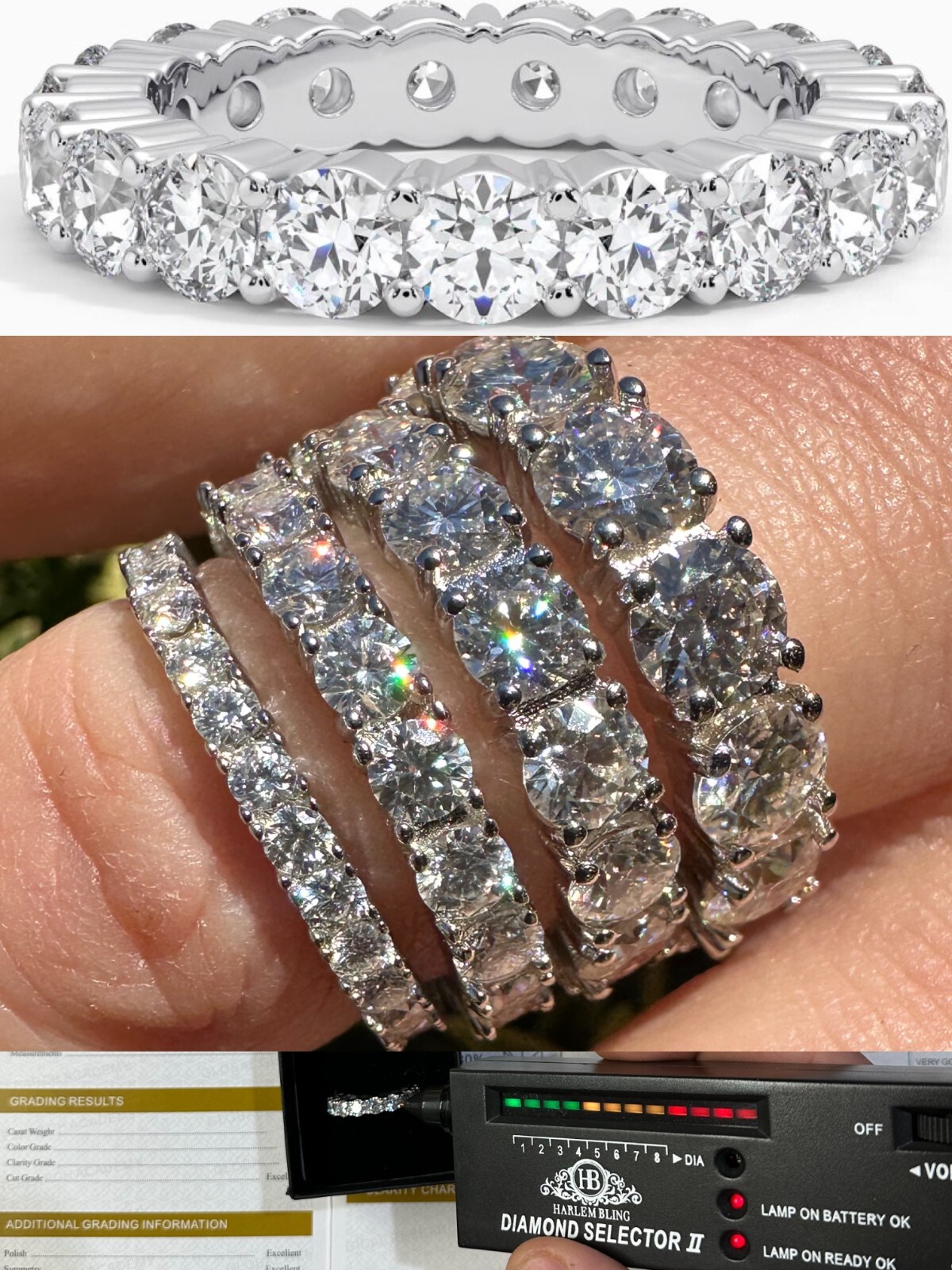 3-5mm Real Moissanite Eternity Band Wedding Ring Pass Diamond Tester 925 Silver