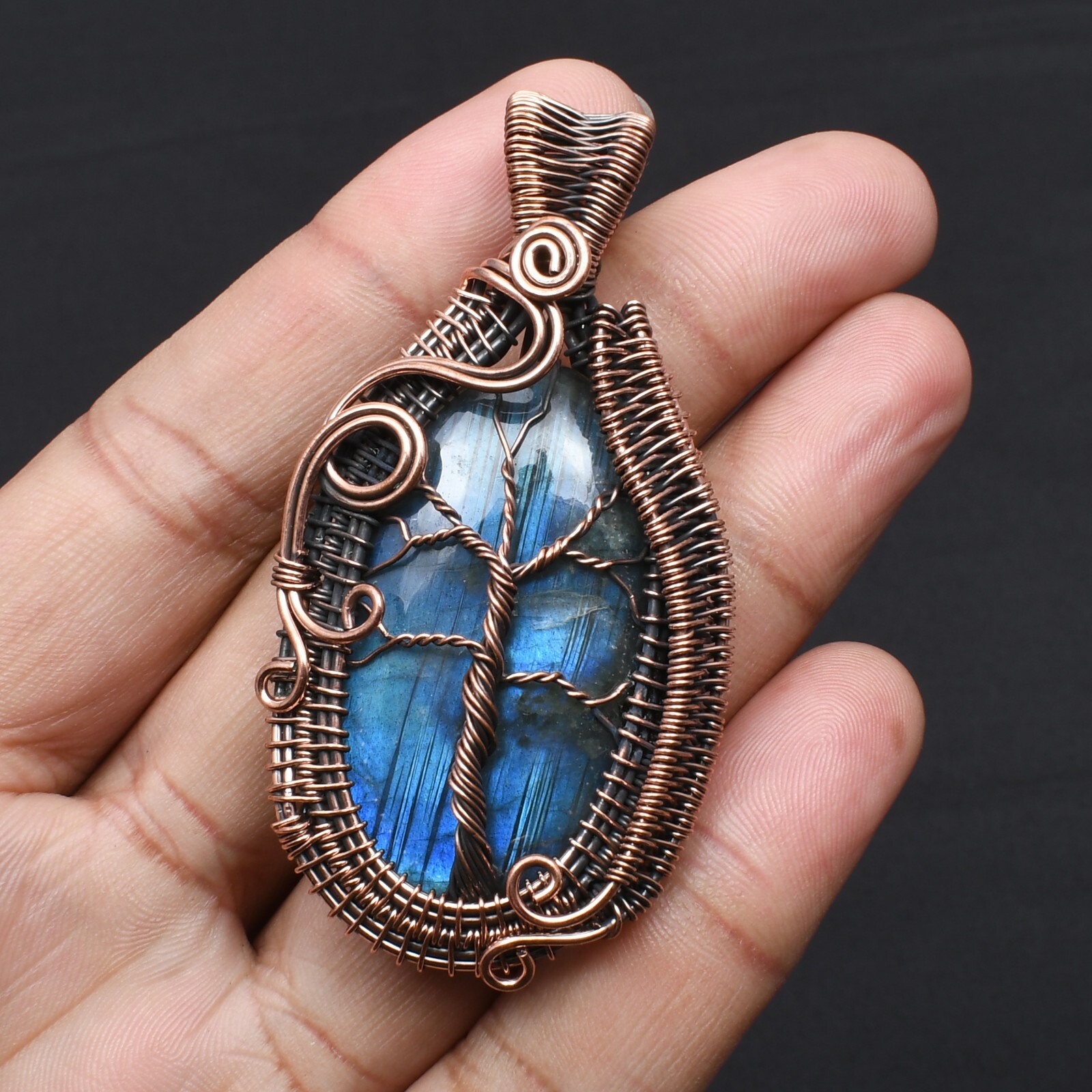 Blue Fire Labradorite Copper Wire Wrapped Pendant Jewelry Gift For Her CCP-099