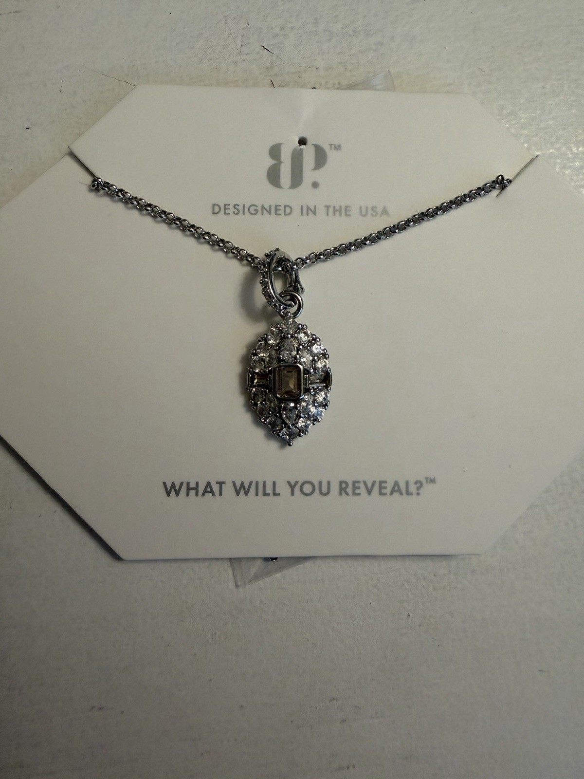 BP Rhodium Plated CZ Peach Sapphire Pendant Necklace 18in Removable NK49508