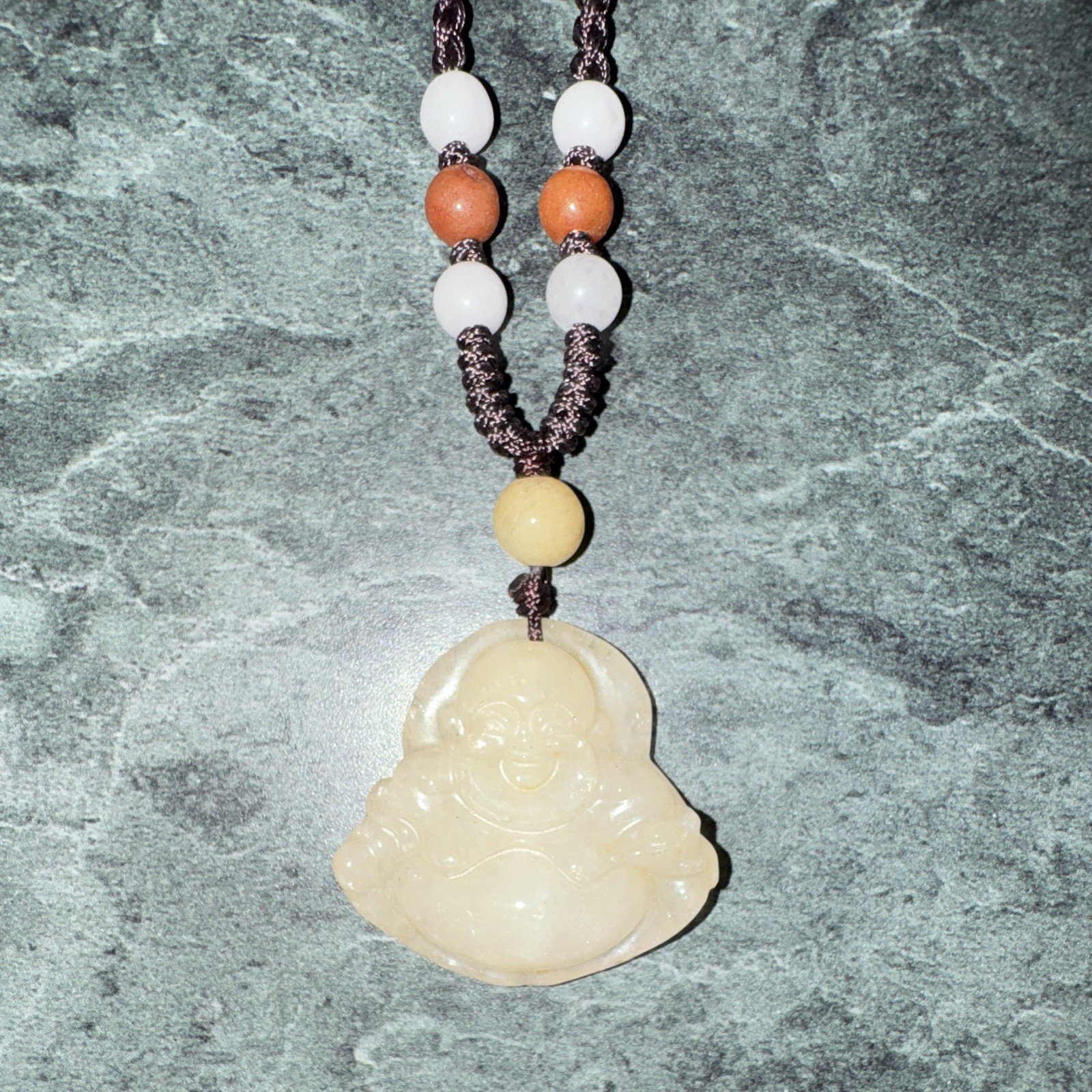 Necklace Carved Buddha Charm Pendant Cream Stone
