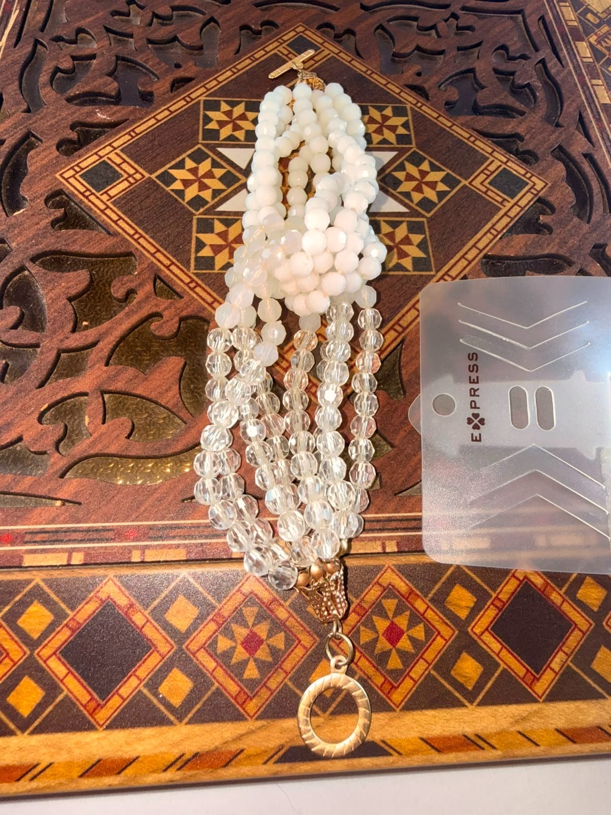 NWT EXPRESS Multi Strand Beaded Bracelet White Clear Crystal 7.25″ Layered Clasp