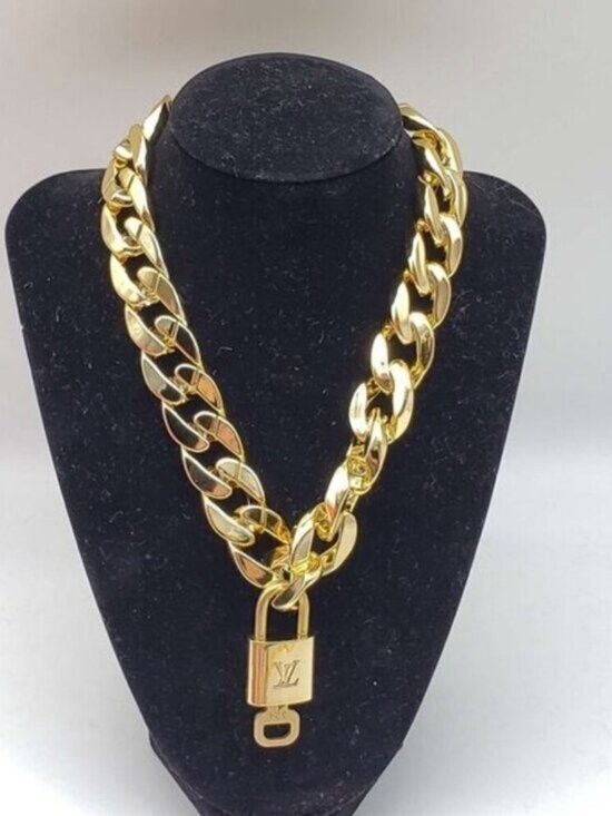 Gold-Plated Necklace with Authentic Louis Vuitton Padlock