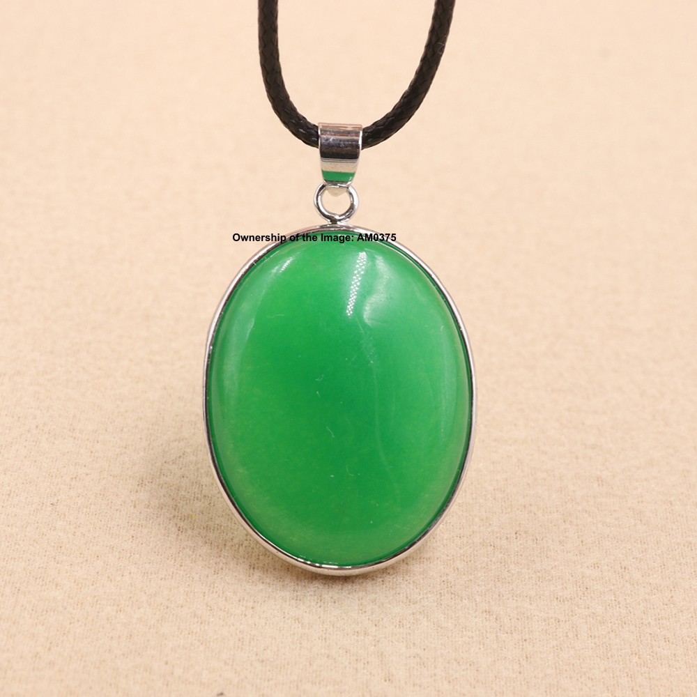 NEW White Alloy Heating Jade Pendant For Women Men Green Jade Oval Pendant