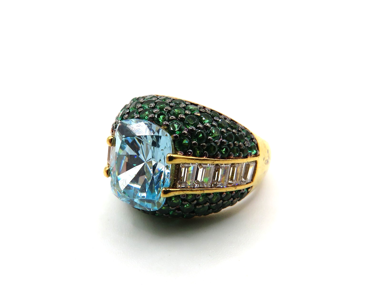 VINTAGE 925 STERLING SILVER RING w BLUE CUBIC ZIRCONIA STONE 9.9×8.1mm- SIZE 5**