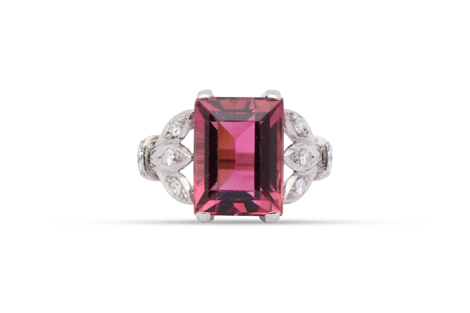 950 Platinum 0.15ctw Diamond 8.49ctw Tourmaline Vintage Ring Size 4.5 (5.00g.)