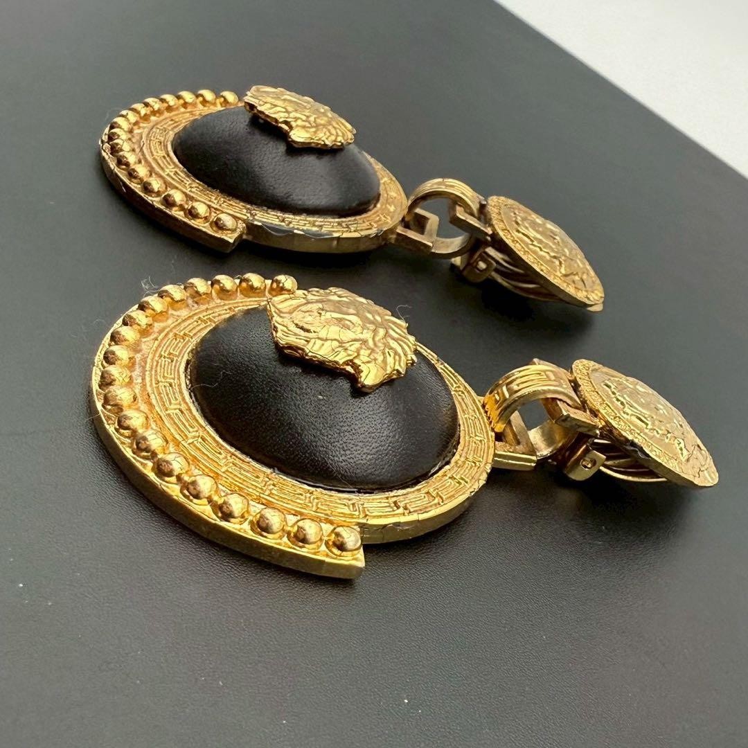 Gianni Versace Earrings Gold Medusa Double Strand Womens Vintage From Japan