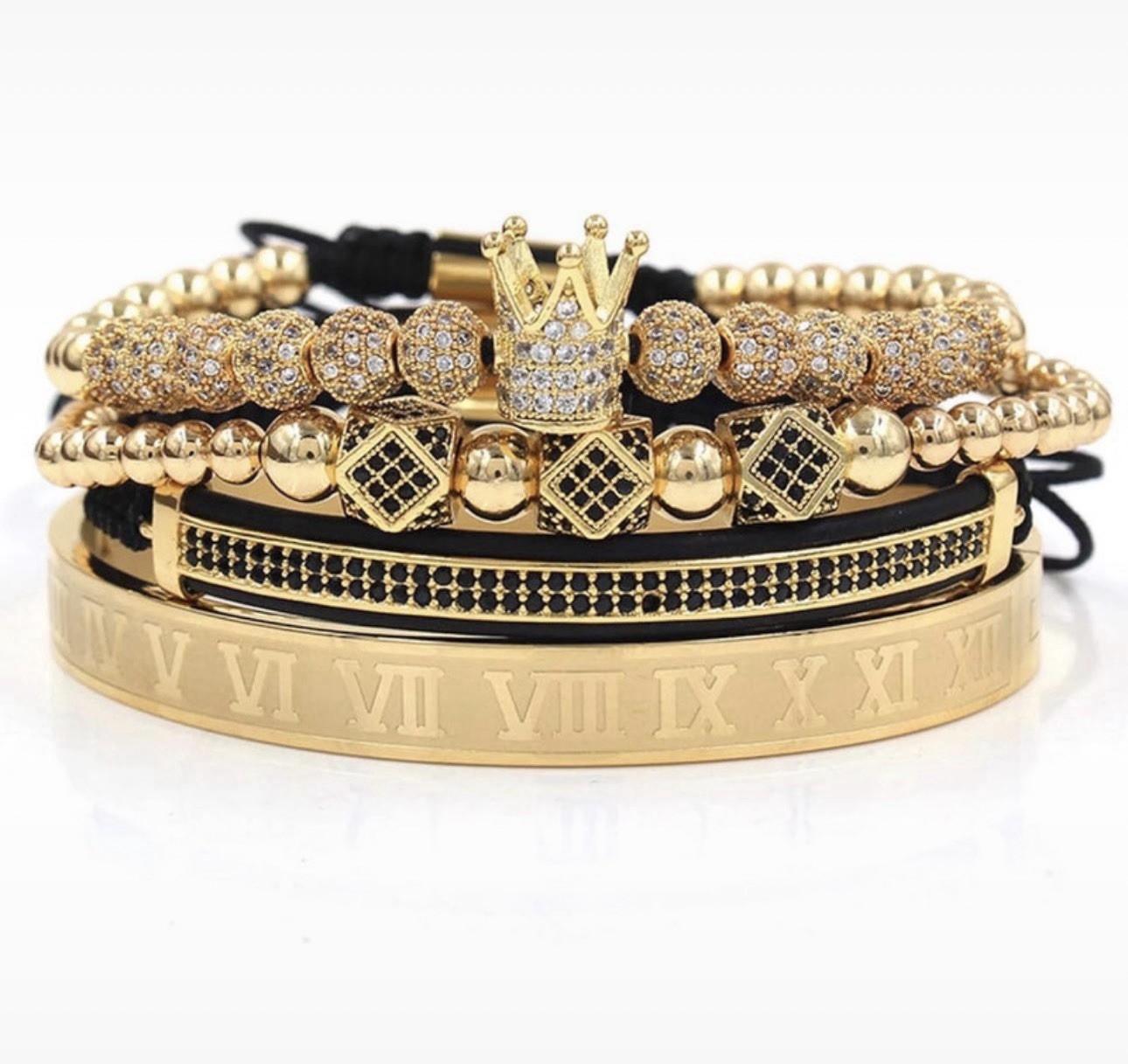 Stackable Adjustable Gold/Black Luxury bracelet 4pcs Set